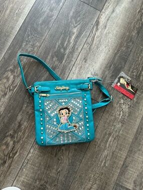 Betty Boop Aqua Crossbody Bag with Stud & Crystal Detail